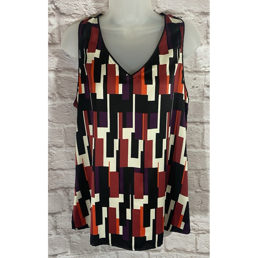 Alice Blue Stitch Fix Sleeveless Satin Blouse Tank Top Medium Pullover Geometric
